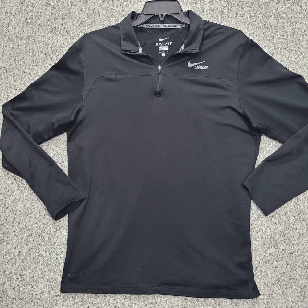 Nike Lacrosse Dri-FIT Mens Large Black Quarter Zip Pullover Long Sleeve FLAW